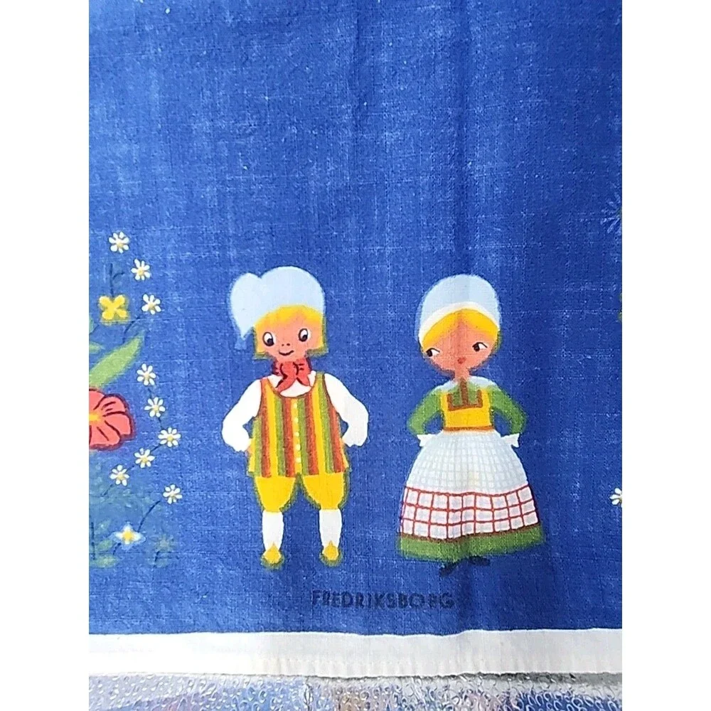 Vtg Tablecloth Fabric Ingrid Pedersen Denmark Souvenir 36” By 36” Blue